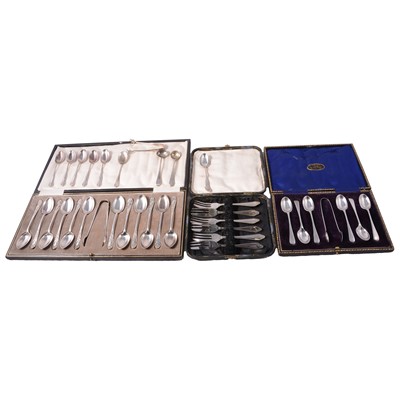 Lot 203 - Set of six silver teaspoons and sugar nips, William Hutton & Sons Ltd, Sheffield 1915, and other items.
