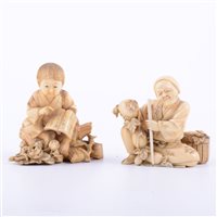 Lot 84 - Japanese carved ivory okimono, modelled as a...