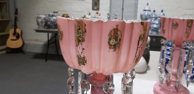 Lot 62 - Pair of Victorian pink lustres