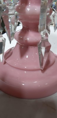 Lot 62 - Pair of Victorian pink lustres