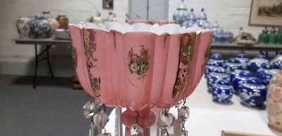 Lot 62 - Pair of Victorian pink lustres