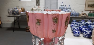 Lot 62 - Pair of Victorian pink lustres