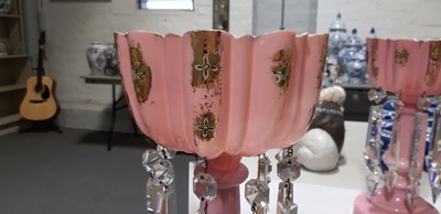 Lot 62 - Pair of Victorian pink lustres