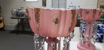 Lot 62 - Pair of Victorian pink lustres