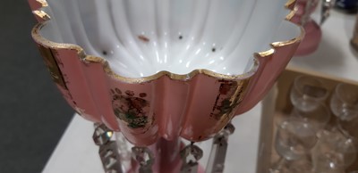 Lot 62 - Pair of Victorian pink lustres