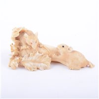 Lot 87 - Japanese carved ivory group of two mice on a...
