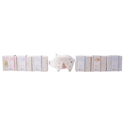 Lot 180 - Six Royal Mint Beatrix Potter Limited Edition 50p Silver Proof Coins, and Minty the Piggy Bank.