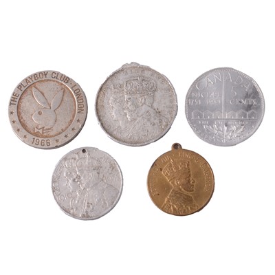 Lot 255 - Collection of tokens, commemorative medals, vintage badges, and old keys.