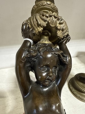 Lot 75 - Pair of bronze and cast brass figural candlesticks