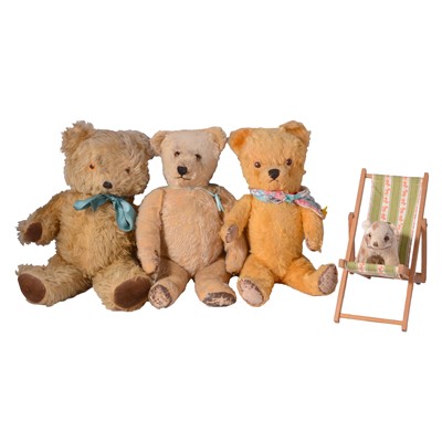 Lot 226 - Three vintage plush teddy bears, and a small bear