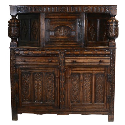 Lot 514 - Jacobean style carved oak cupboard, early 20th century