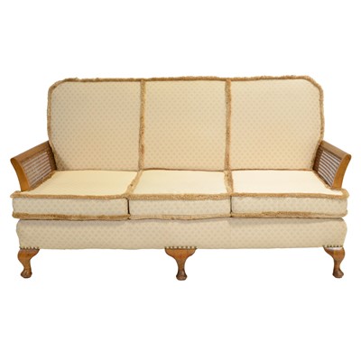 Lot 546 - Three-piece walnut framed bergère suite