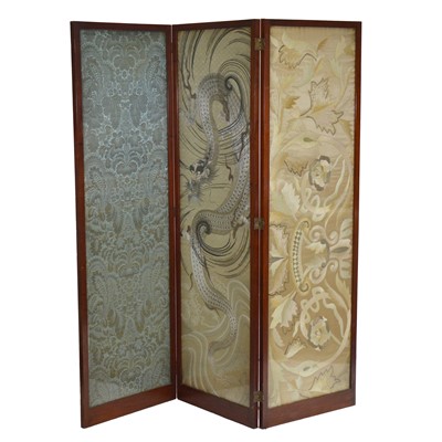 Lot 493 - Edwardian stained mahogany three-fold screen