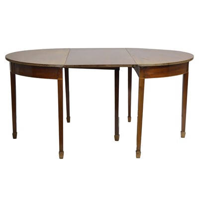 Lot 488 - Pair of mahogany demi lune tables, with a single drop leaf