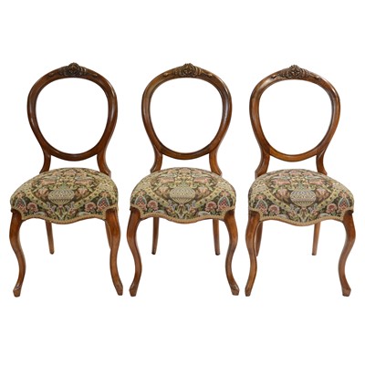 Lot 489 - Set of six Victorian walnut hoop back salon chairs