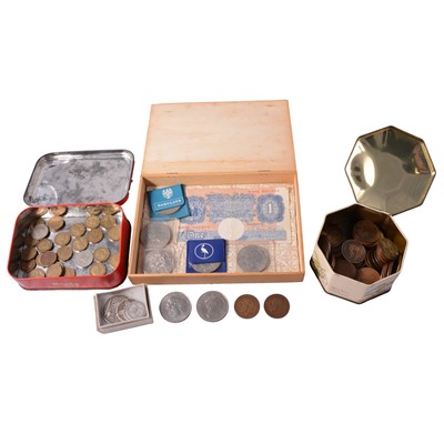 Lot 189 - Collection of coins, and a banknote, some silver content/