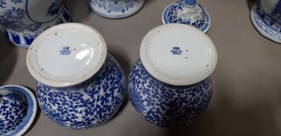Lot 19 - Ten modern Chinese blue and white jars and covers
