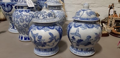 Lot 19 - Ten modern Chinese blue and white jars and covers