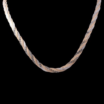 Lot 268 - A yellow and white metal plaited necklace.