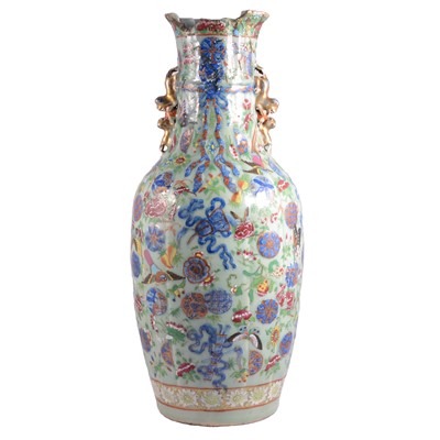 Lot 12 - Large Chinese polychrome vase, celadon ground