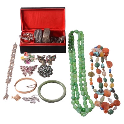 Lot 541 - A collection of silver, white metal, gemstone, and costume jewellery.