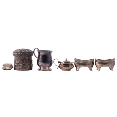 Lot 227 - Silver Christening cup, William Suckling Ltd, Birmingham 1959, and other silver / white metal items.