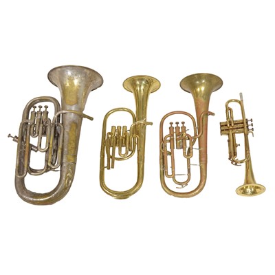 Lot 176 - A trumpet, two tenor horns and a baritone horn.