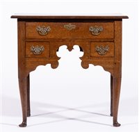 Lot 424 - George II oak lowboy, rectangular top with a...