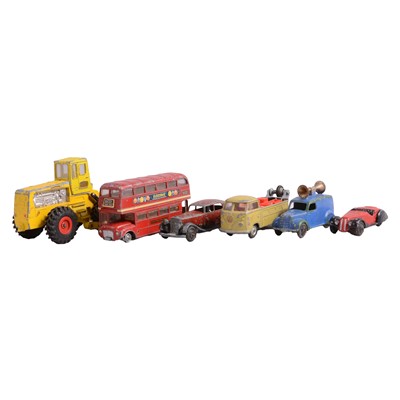 Lot 225 - Box of loose and playworn die-cast vehicles, inlcuding Dinky, Corgi, and Meccano