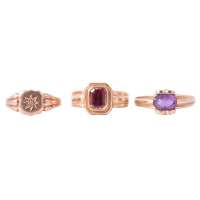 Lot 114 - Two gemset dress rings, and a signet ring.