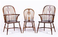 Lot 440 - Set of twelve elm and ash Windsor chairs, late...