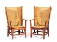 Lot 444 - Pair of oak framed Orkney chairs, probably by...