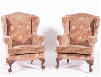 Lot 445 - A pair of traditional wing-back easy chairs,...