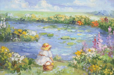 Lot 386 - Follower of Claude Monet, Girl by a pond