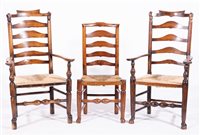 Lot 446 - Harlequin set of ten ash ladder-back dining...