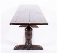 Lot 447 - Oak refectory style table, plank top with...