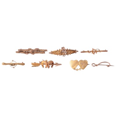 Lot 225 - A Mizpah brooch, and six bar brooches.
