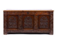 Lot 372 - Joined oak coffer, basically late 17th Century,...