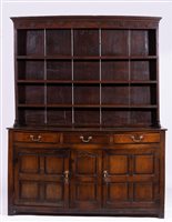Lot 373 - Joined oak dresser, circa 1800, three shelf...