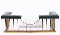 Lot 379 - Brass and closed-studded green leather club...