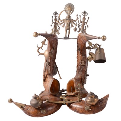 Lot 116 - Indian brass and rams horn writing stand