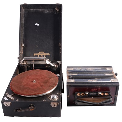 Lot 144 - Martello accordion, portable gramophone and 78's