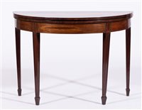 Lot 385 - George III mahogany demi lune foldover tea...