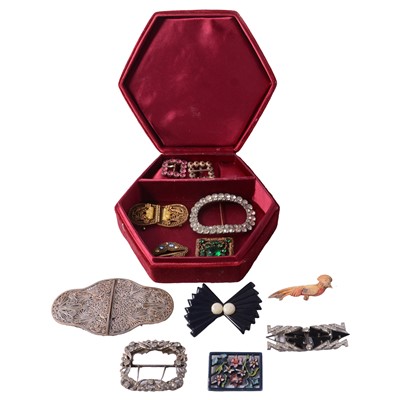 Lot 532 - Paste set and other vintage buckles, and brooches.