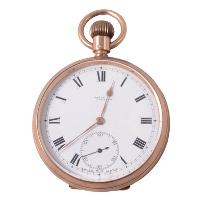 Lot 374 - Batty - a 9 carat yellow gold open face pocket watch.