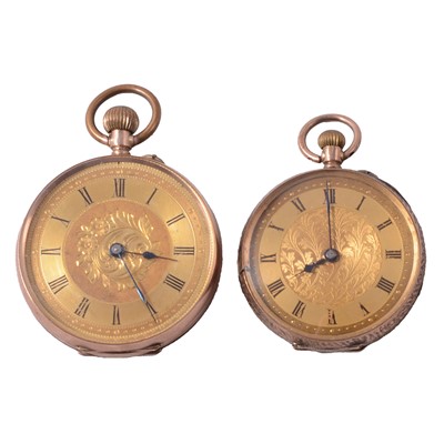 Lot 1020 - A 9 carat yellow gold open face fob watch, and a yellow metal fob watch.