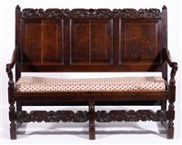 Lot 396 - Anglo-Dutch oak settle, 18th Century, carved...