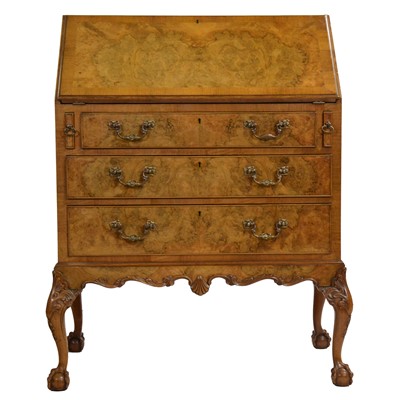 Lot 534 - Queen Anne style reproduction burr walnut bureau
