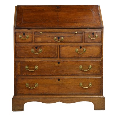 Lot 536 - George III oak and mahogany bureau
