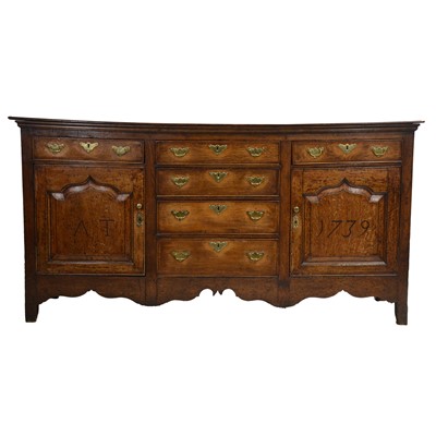 Lot 505 - Joined oak dresser base, bearing date 1739
